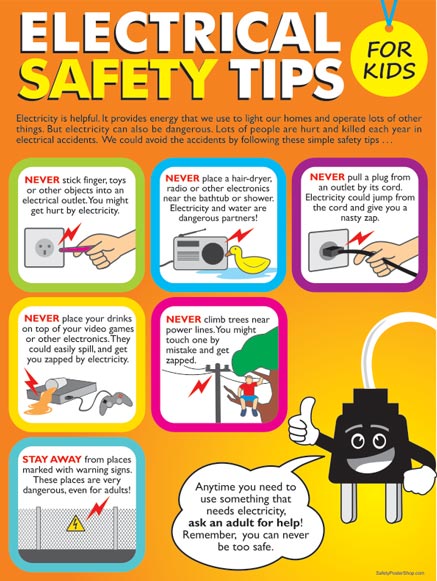 Electrical Safety Tips For Kids | Safety Poster Shop